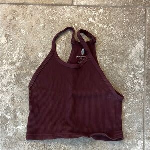 FP Movement Happiness Runs Crop Tank Burgundy Ribbed Crop Top Size XS/S